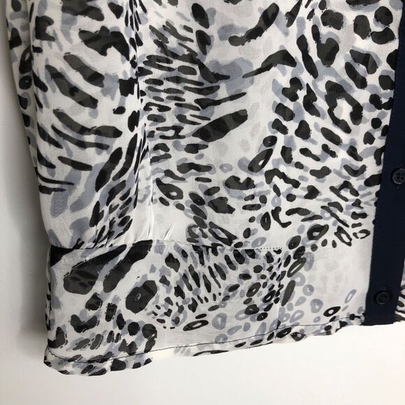 Express NWT Wms XS Sheer Black White Animal Print Button Up Blouse Casual Office - Picture 9 of 10